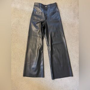 Zara Wide Leg Black Leather Pants
